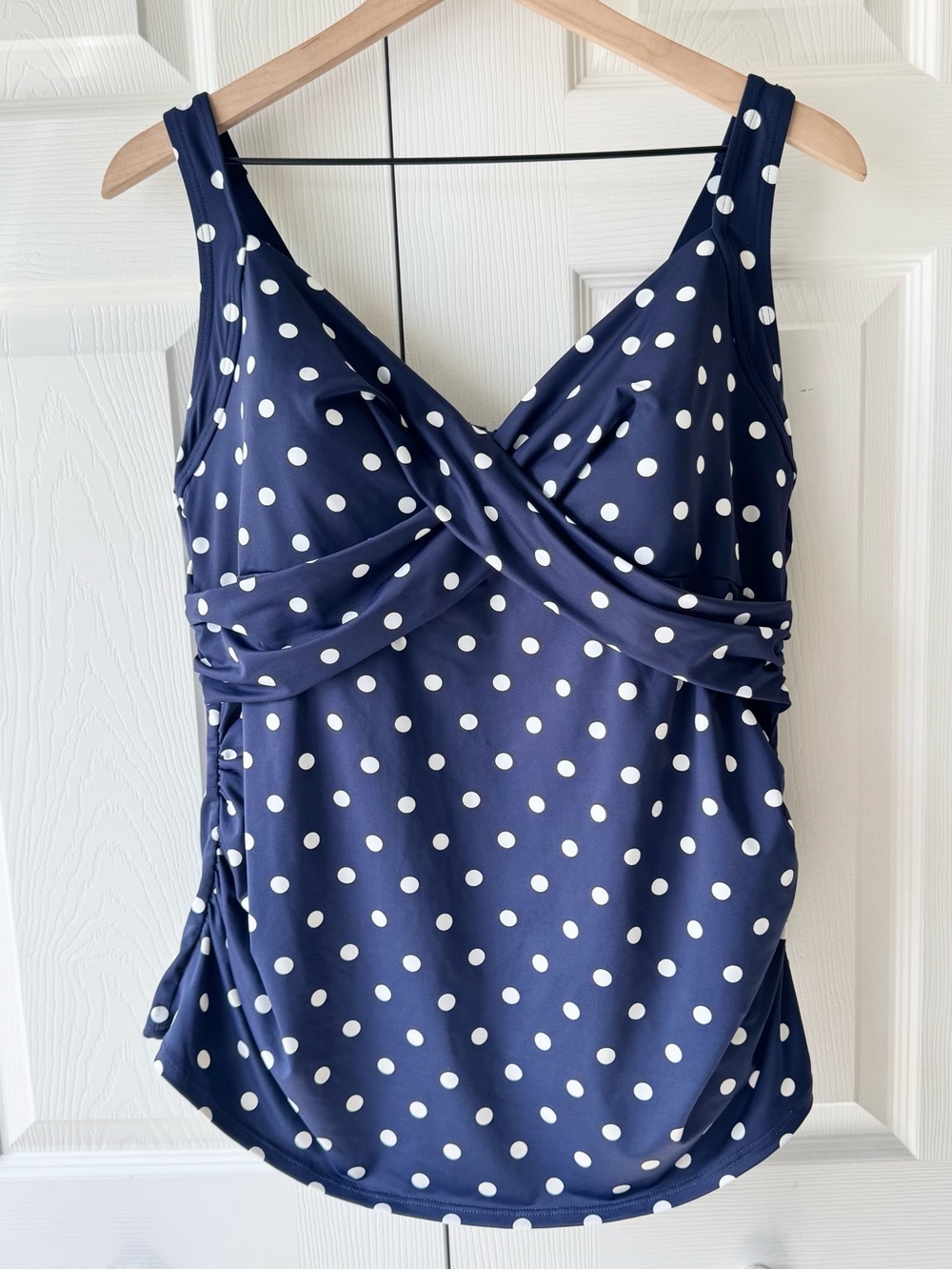 Lands End Tankini Swim Top Size 18W Polka Dot Built in Bra Preppy Beach Classic